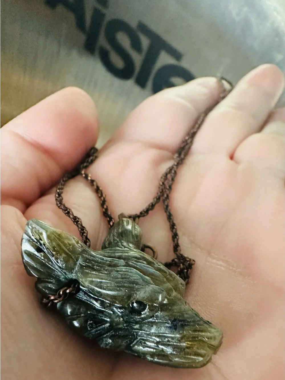 Carved Genuine Laborite Coyote Pendant Necklace - Women's Jewelry
